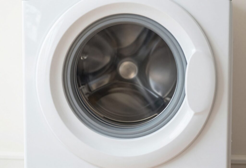 Clean front loader washer with door open and dry gasket