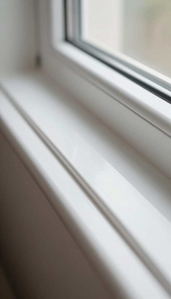 Clean window track with silicone spray applied, showing a shiny, protective layer