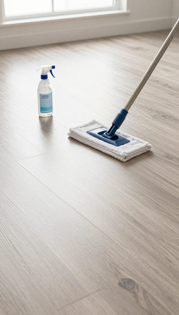 Mopping laminate floor with rubbing alcohol solution for streak-free shine