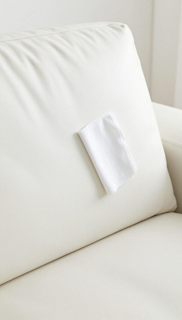 Testing leather cleaner on a hidden spot of a couch