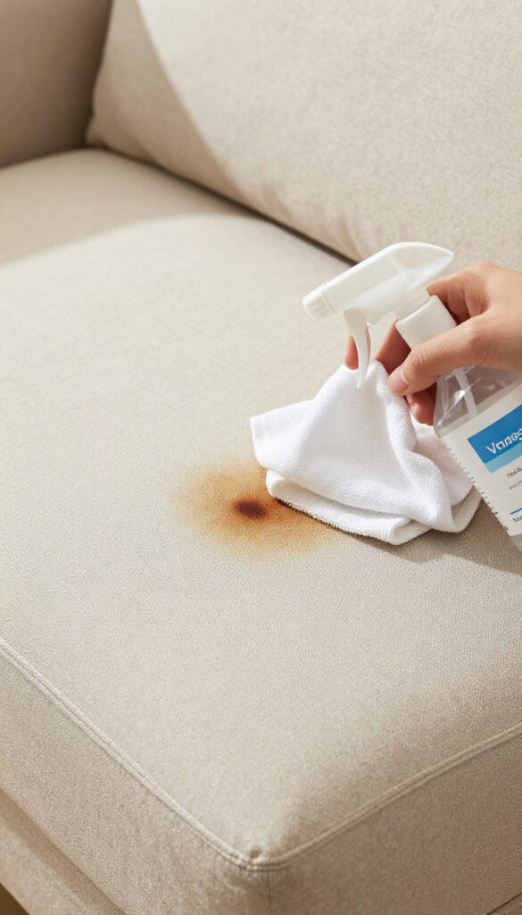 Cleaning a couch stain with vinegar and water solution