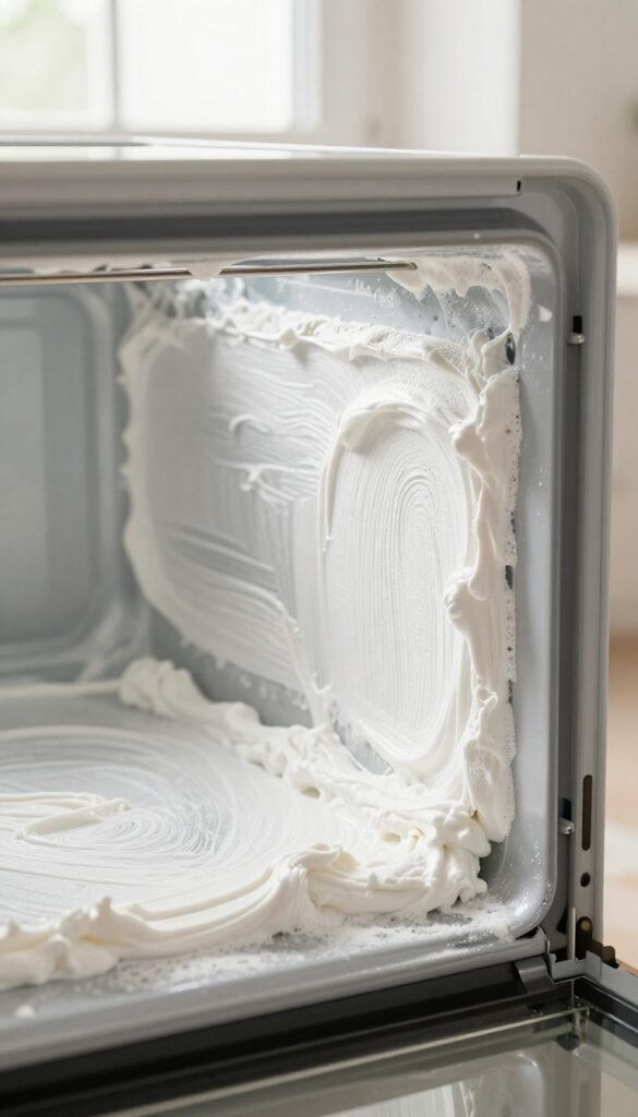 Baking soda paste applied to oven interior