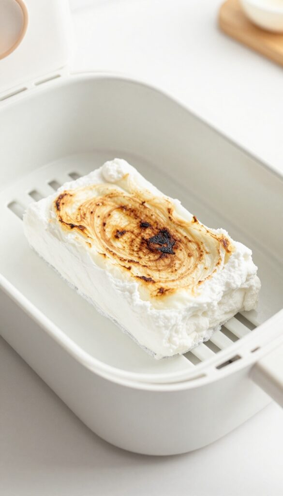 Air fryer basket with baking soda paste applied to stubborn residue