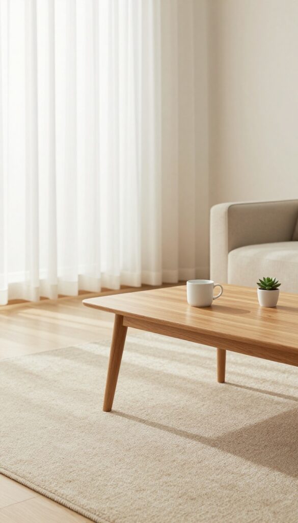 Minimalist living room with clean surfaces and natural light