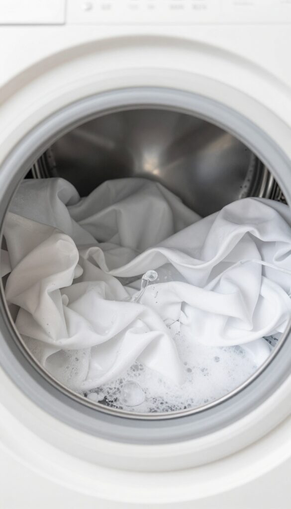 Washing machine drum with bleach water during a deep clean cycle