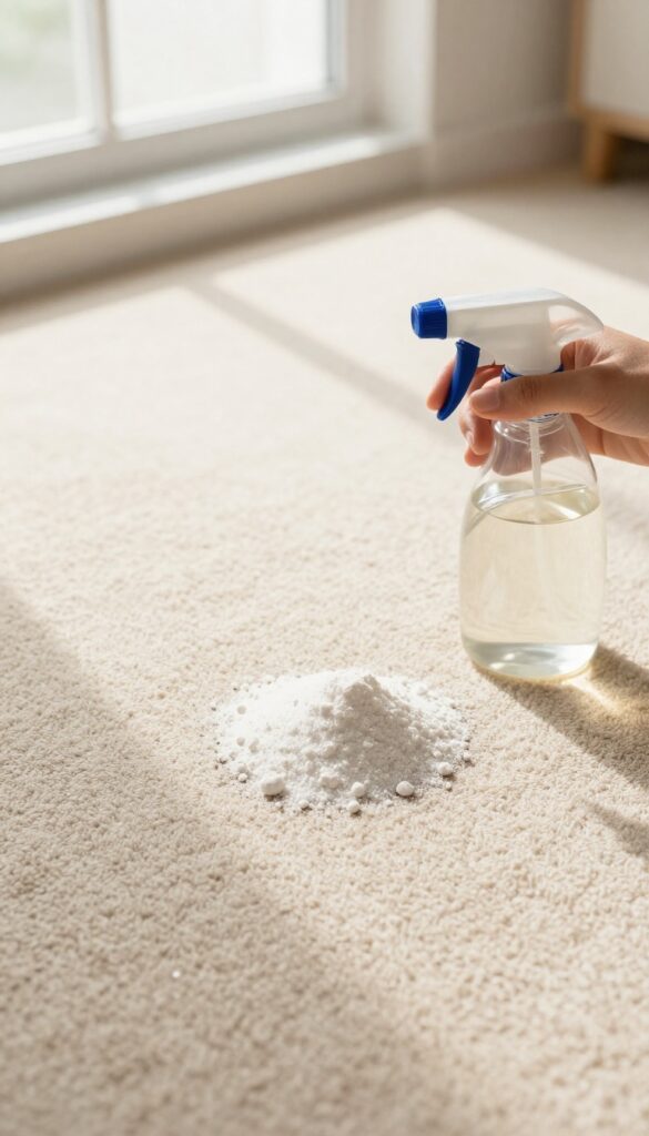 Baking soda and vinegar on a clean carpet for pet odor removal