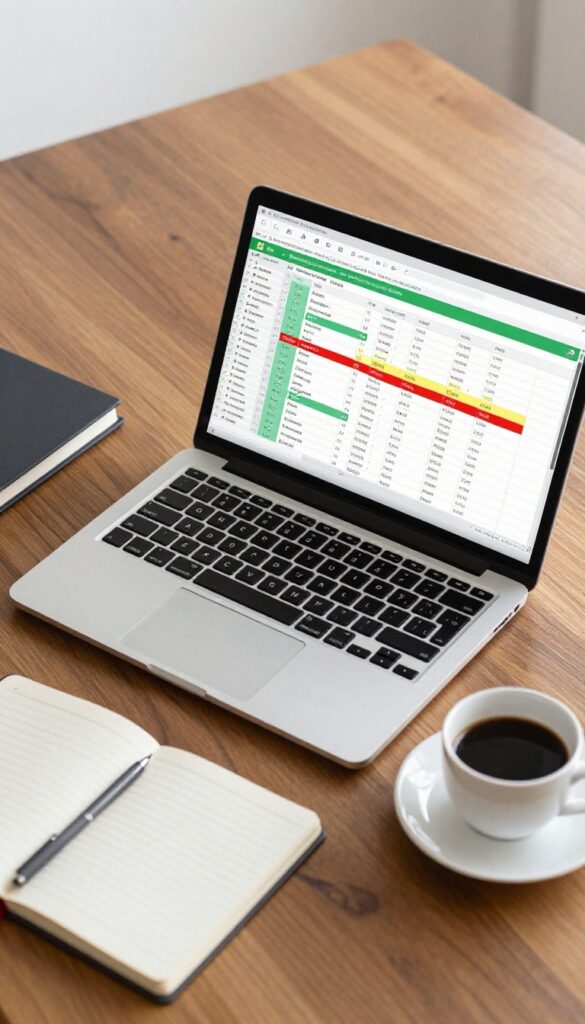 Digital spreadsheet cleaning tracker on laptop with color-coded cells
