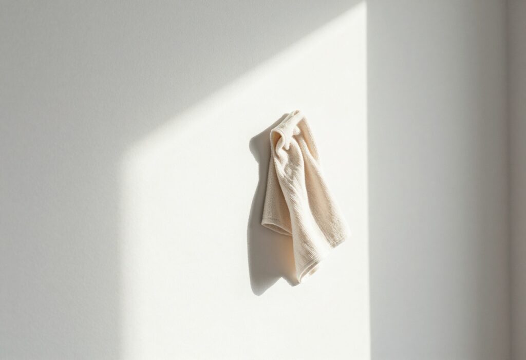 Cleaning a wall with a soft cloth in a bright room