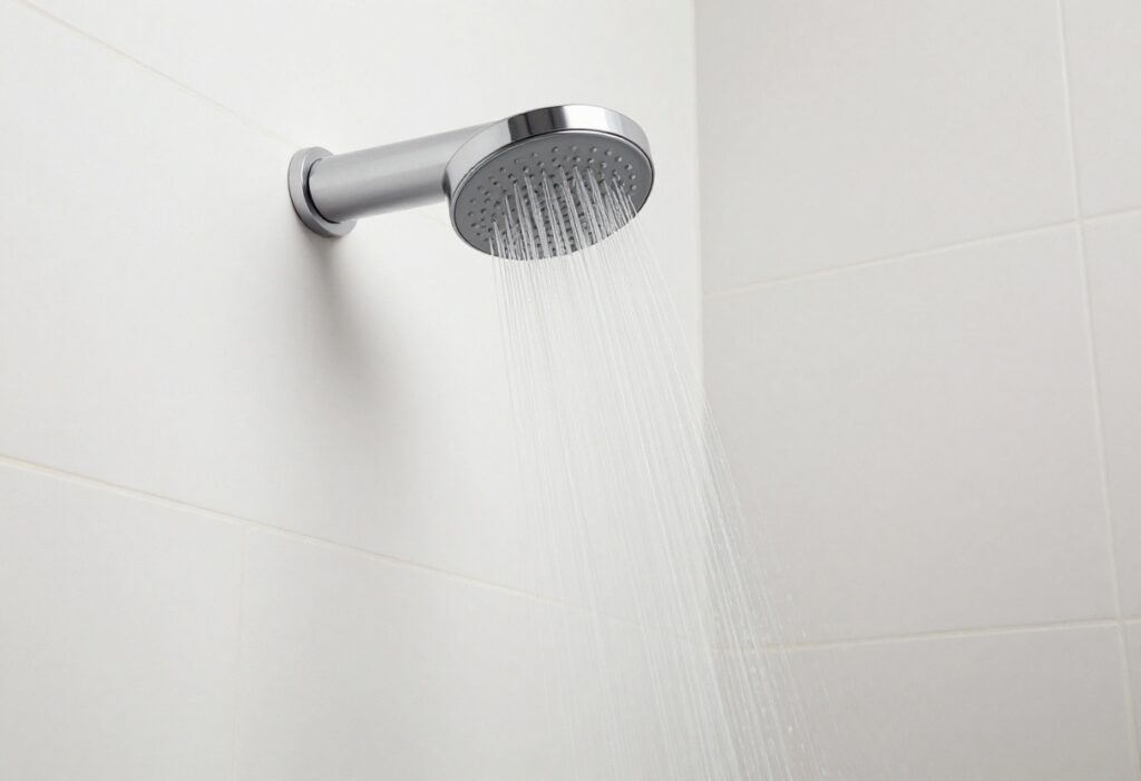 Clean shower head spraying water evenly