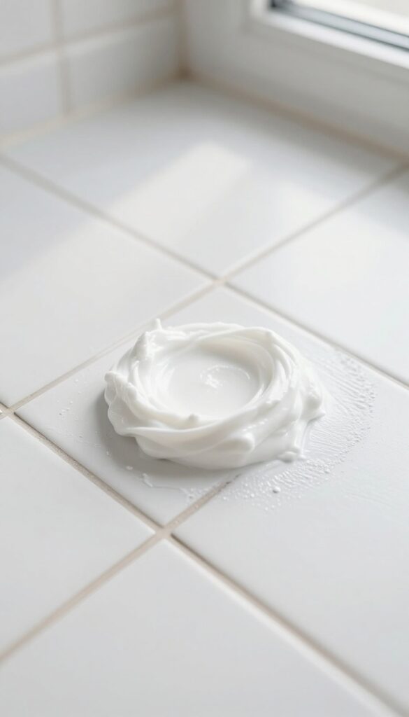 Oxygen bleach paste applied to tile grout for deep cleaning
