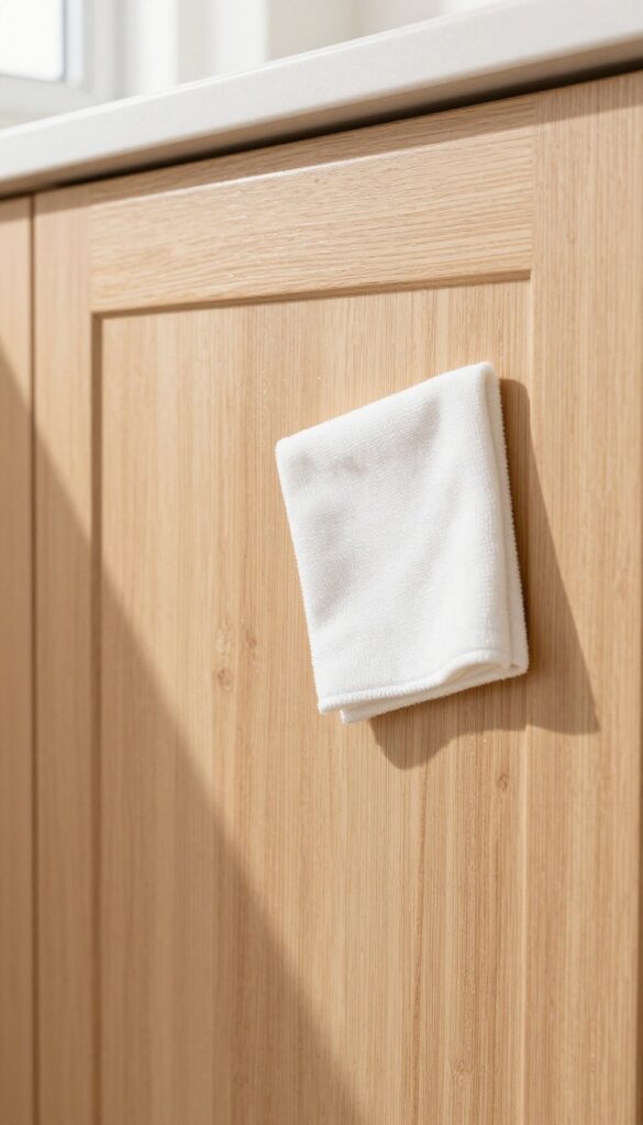 Applying protective coating to clean kitchen cabinet