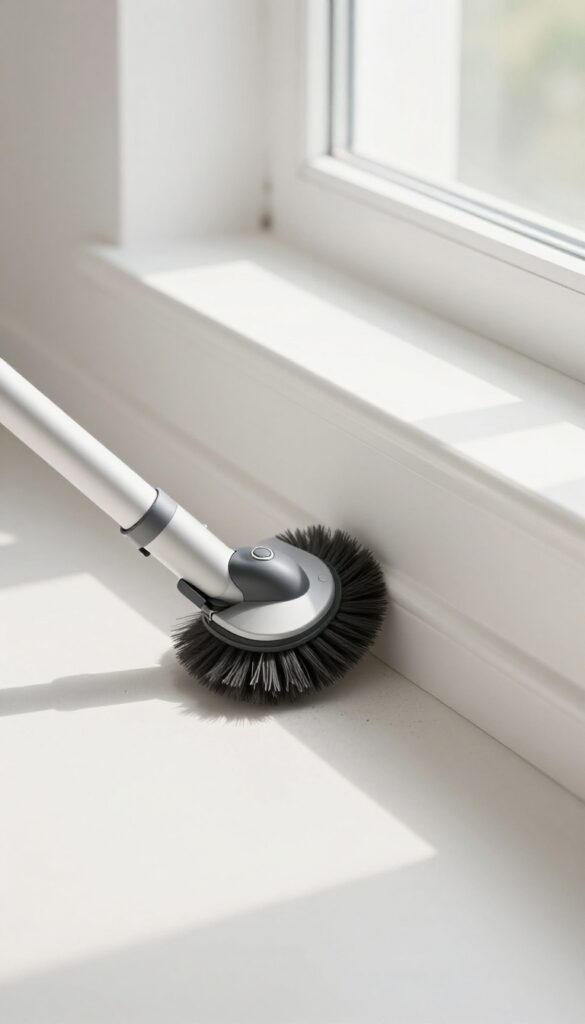Vacuuming baseboards with soft brush attachment before wiping to remove dust