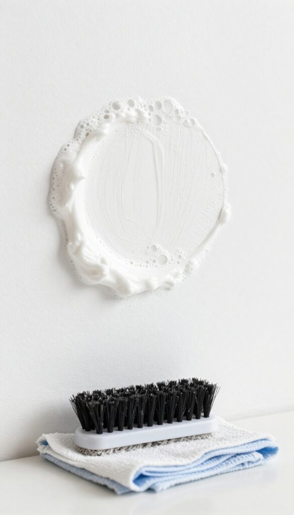 Baking soda and vinegar paste fizzing on a stubborn wall stain