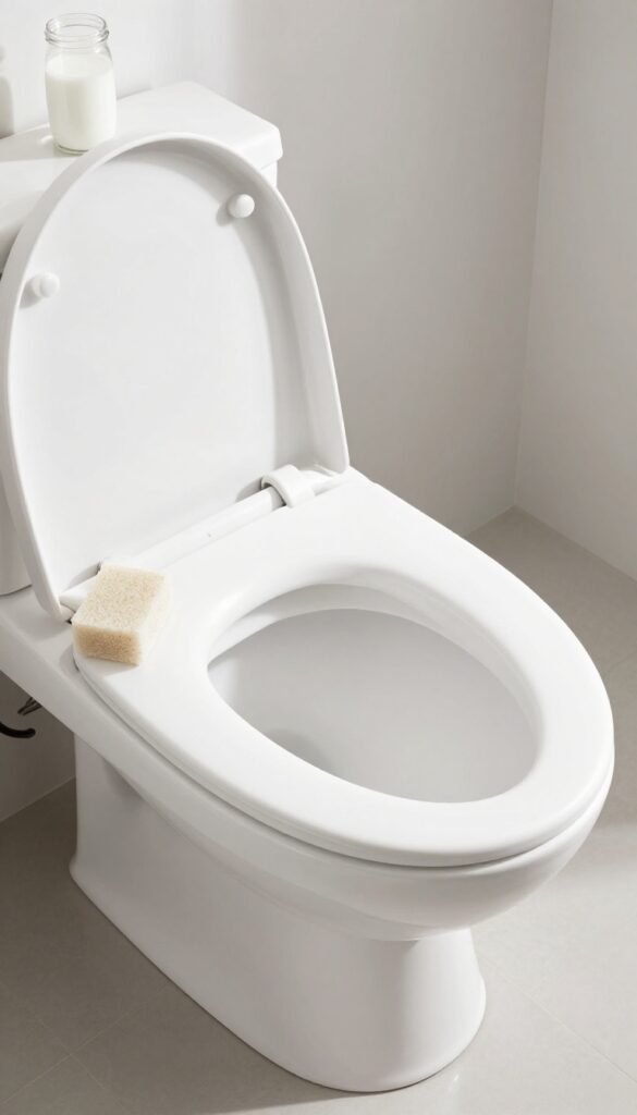 Deep cleaning a toilet tank and bowl with vinegar and pumice stone