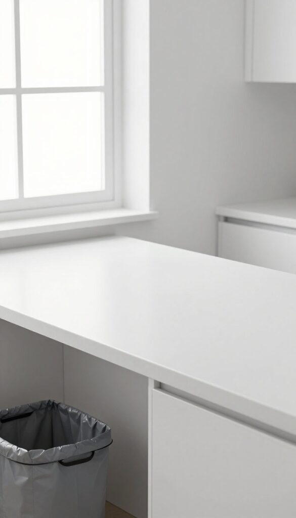 Decluttered kitchen countertop with sorting boxes for deep cleaning preparation