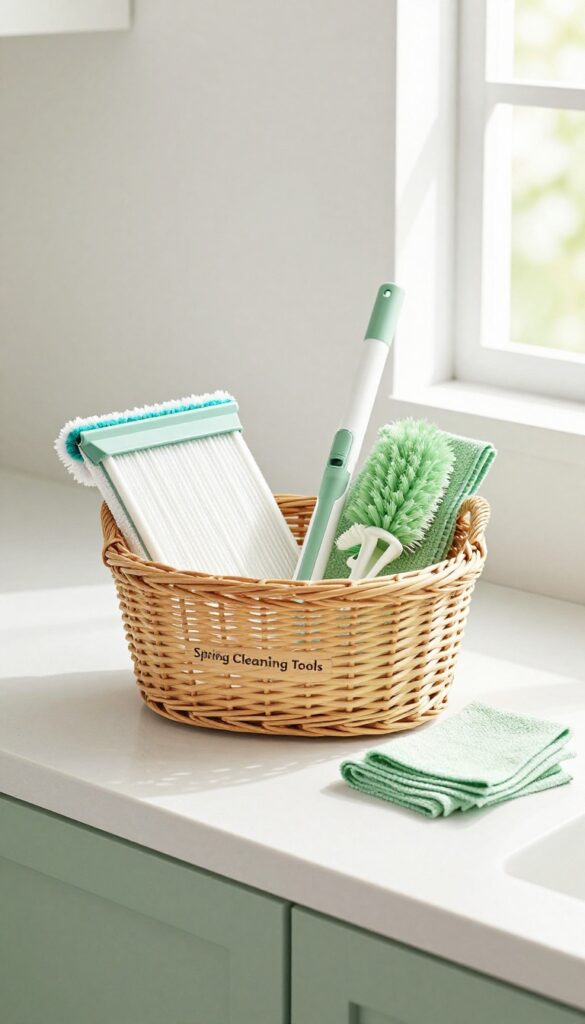 Seasonal cleaning tool rotation on a kitchen counter