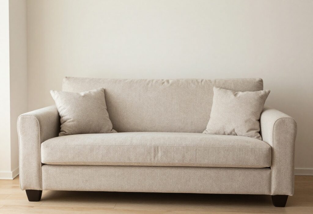 A clean and soft microfiber couch in a bright living room