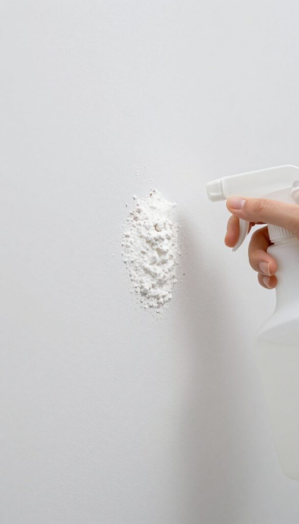 White vinegar and baking soda fizzing on a greasy wall stain for cleaning