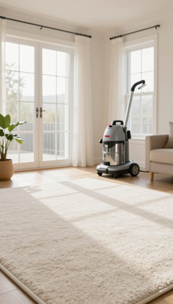 Professional carpet cleaning in a bright living room