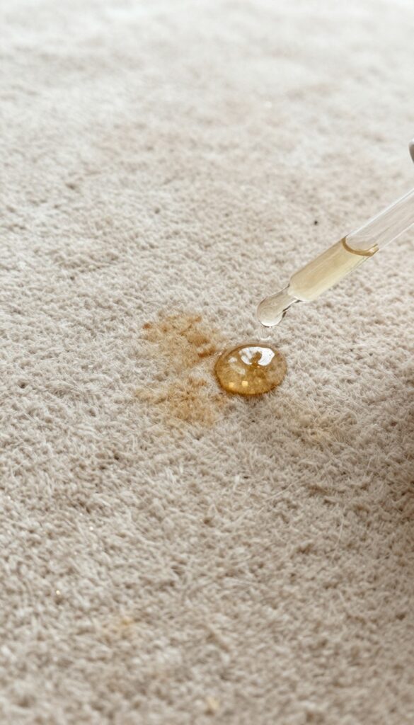 Applying glycerin onto a hardened carpet stain to soften it for removal