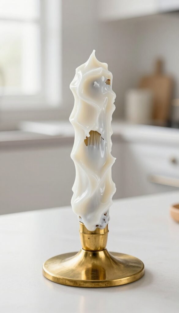 Brass candlestick with vinegar and flour paste applied to remove tarnish