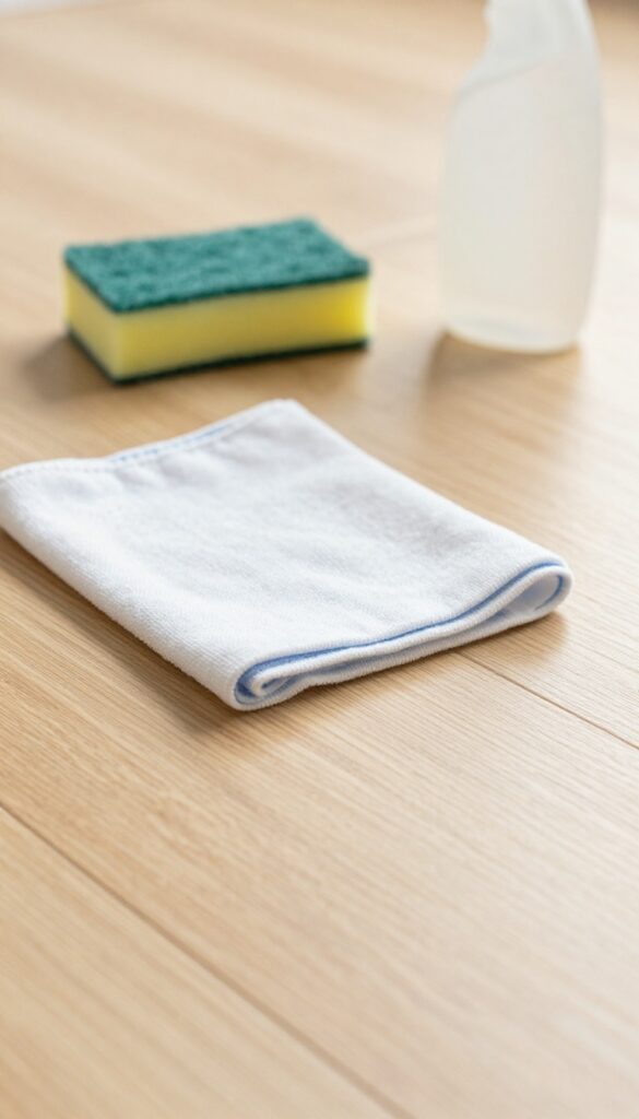 Cleaning laminate floor with microfiber cloth and non-abrasive tools