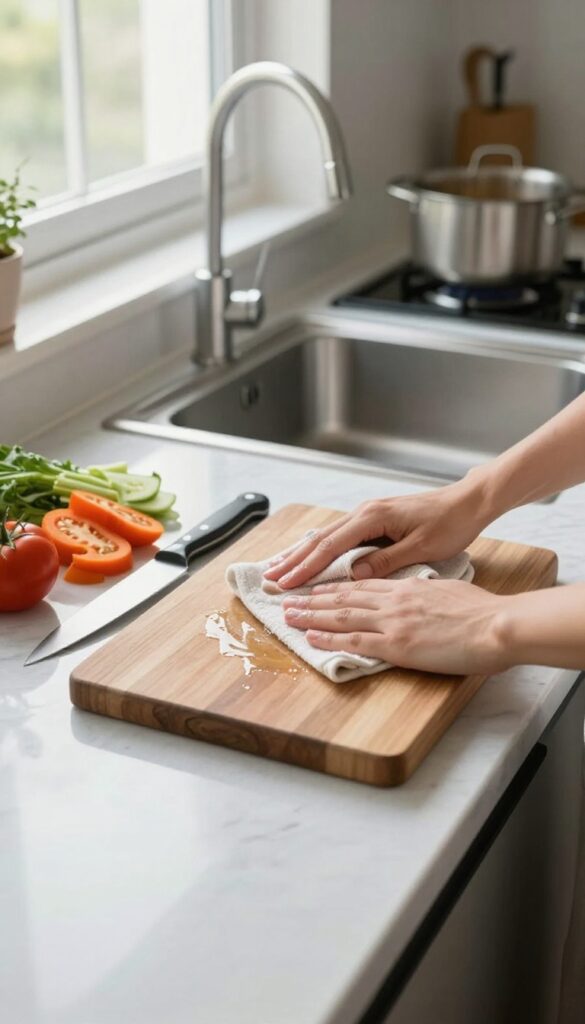 Clean as you cook: wiping kitchen counter while cooking