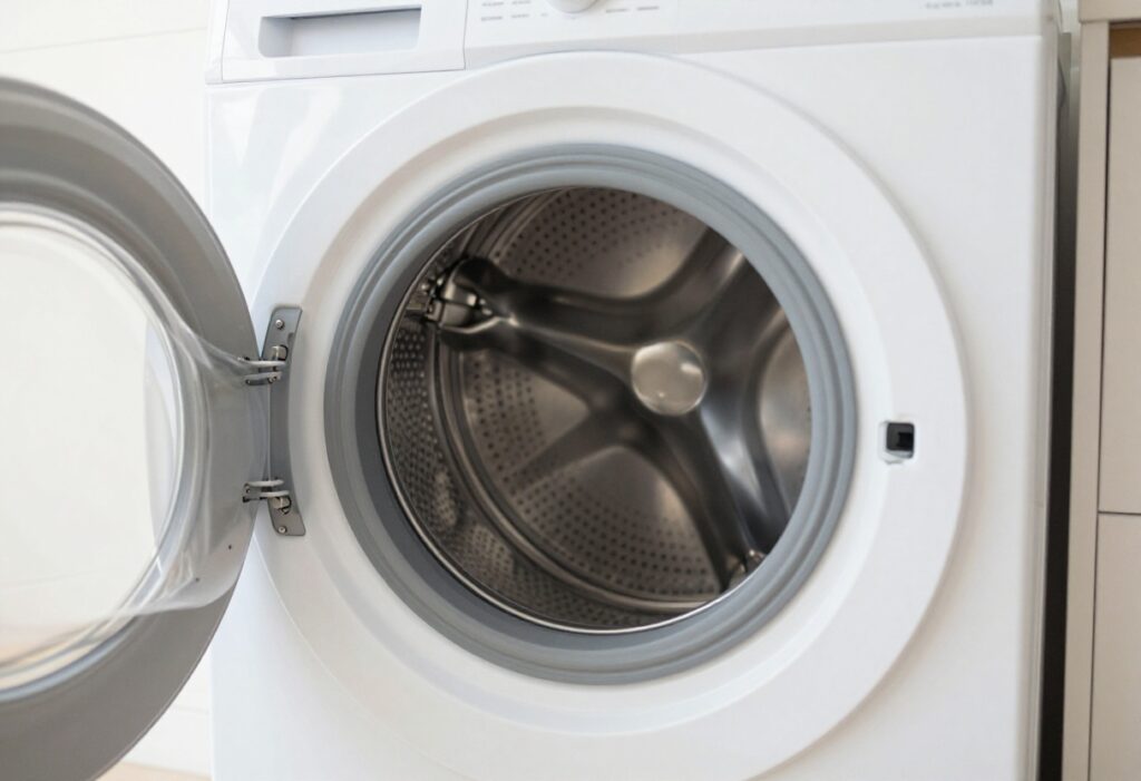 Clean washing machine drum with open door