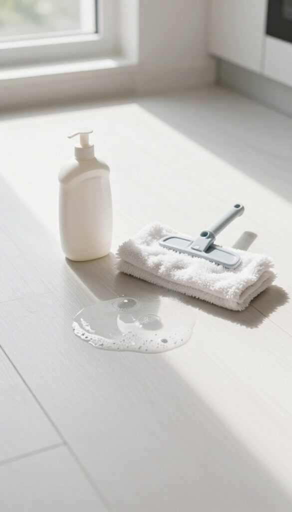 Clean laminate floor with dish soap and microfiber mop