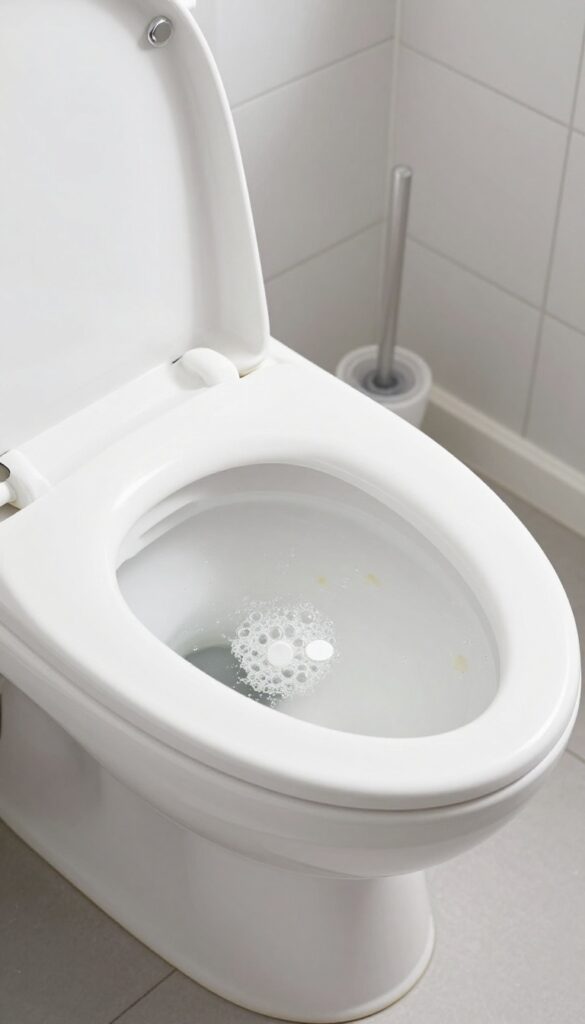 Alka-Seltzer tablets fizzing in a toilet bowl to clean stains
