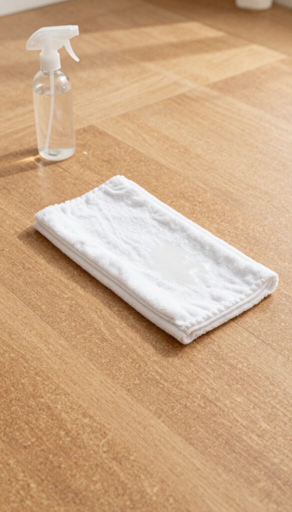 Cleaning a cork floor with a microfiber mop and vinegar solution