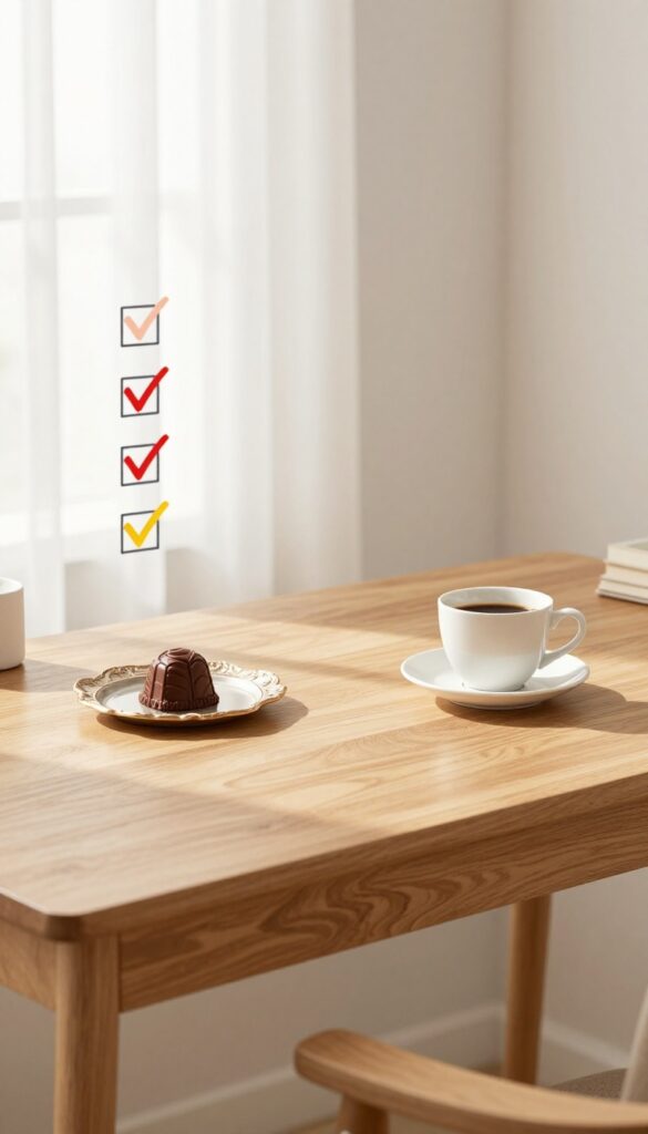 A reward system for cleaning consistency with a coffee treat and habit tracker on a clean desk