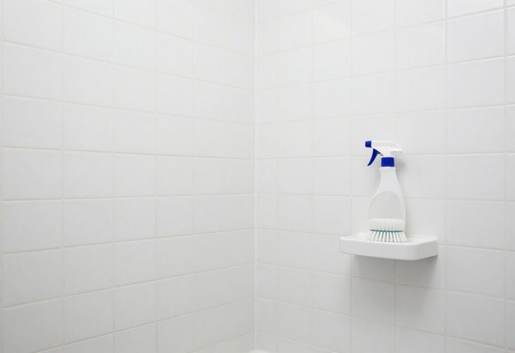 Clean shower grout after mold removal with cleaning tools