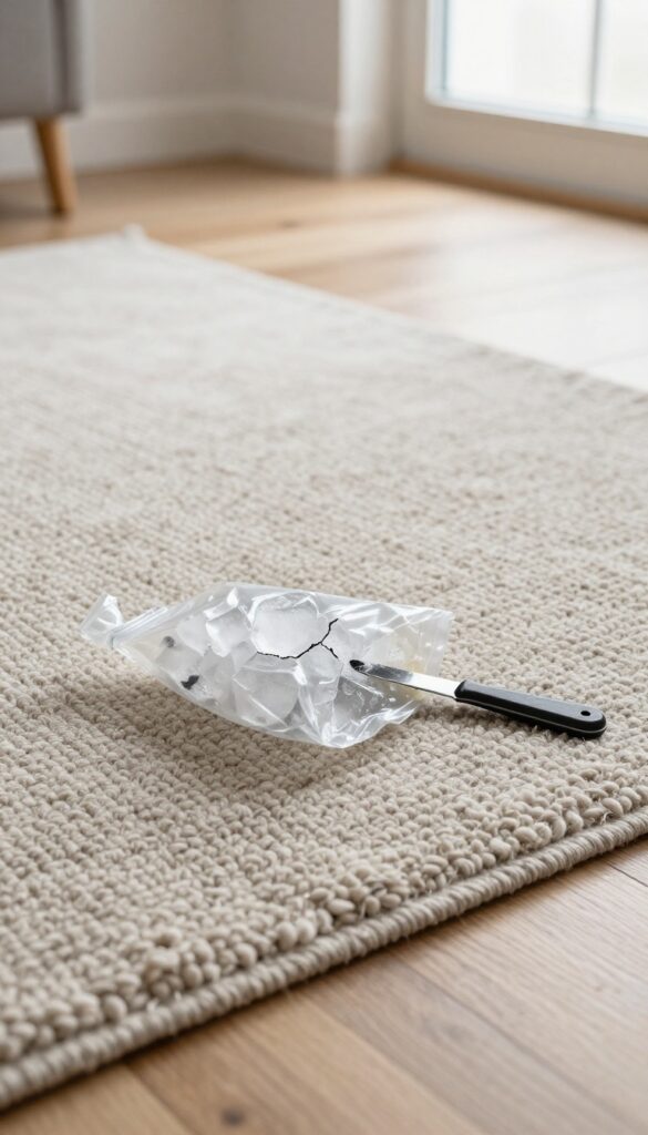 Ice pack on rug to freeze gum for removal