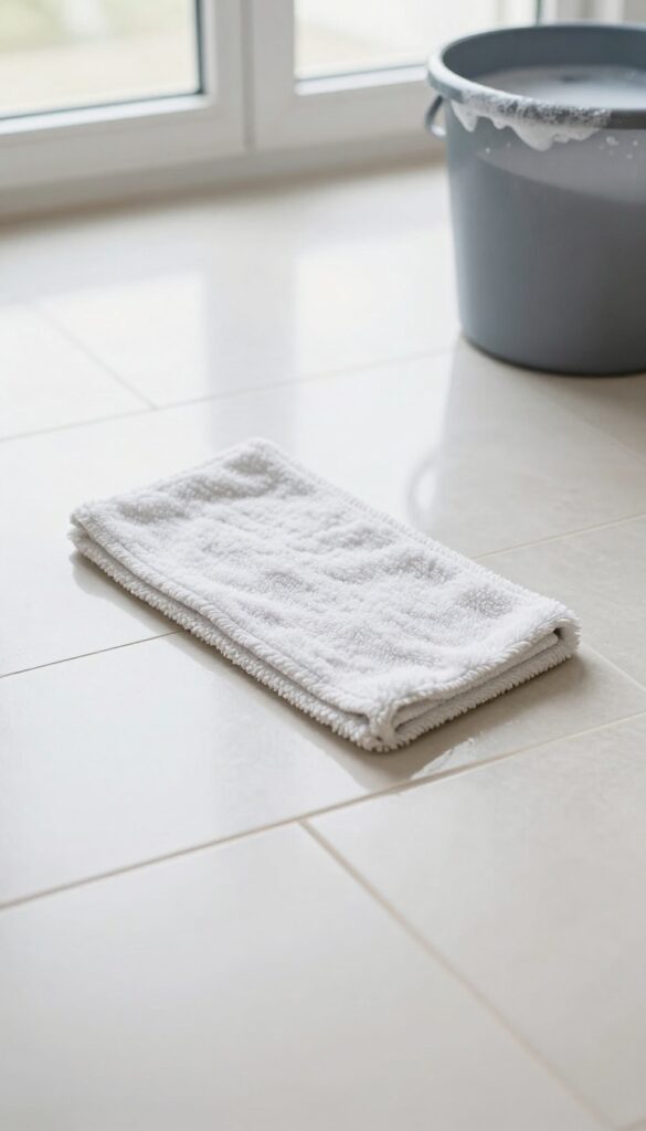 Cleaning tile floors with dish soap and warm water method using a microfiber mop