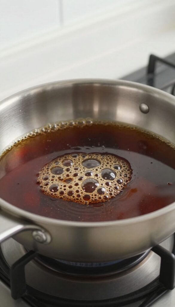 Stainless steel pan with cola boiling to clean burnt residue