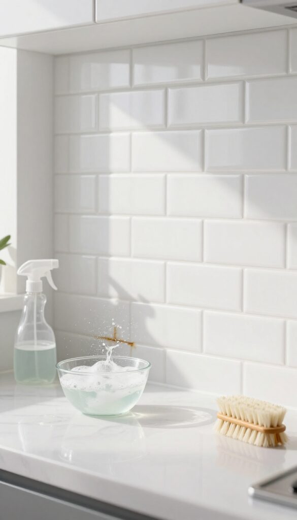 Hydrogen peroxide and dish soap mixture on kitchen grout