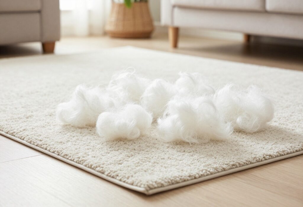 Soft plush rug in a bright living room with clean fibers and fresh appearance