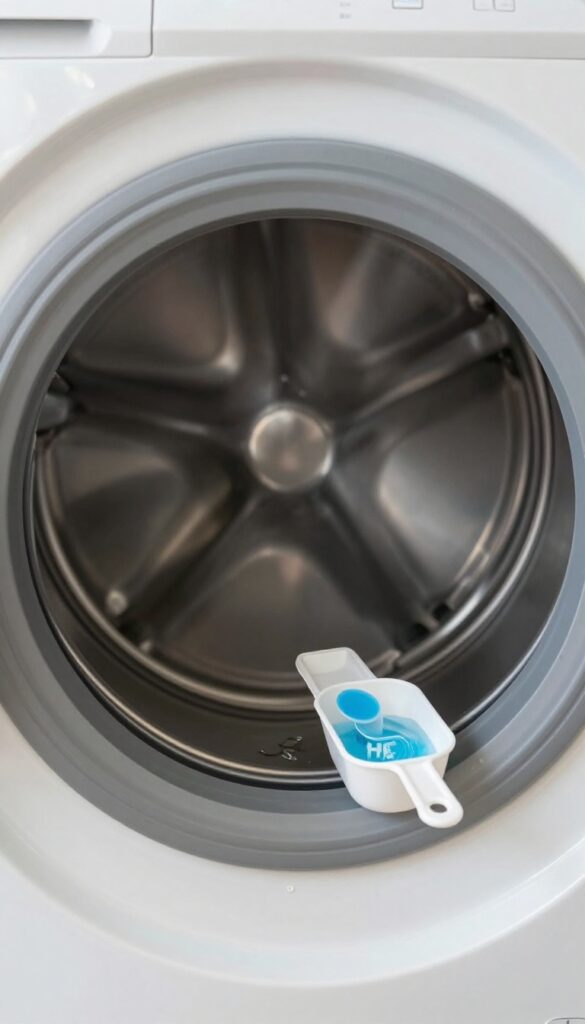 Measuring one tablespoon of HE detergent for a front load washer to prevent mold and suds buildup