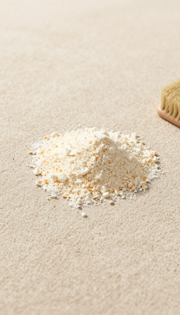 Cornstarch on carpet to absorb grease stain