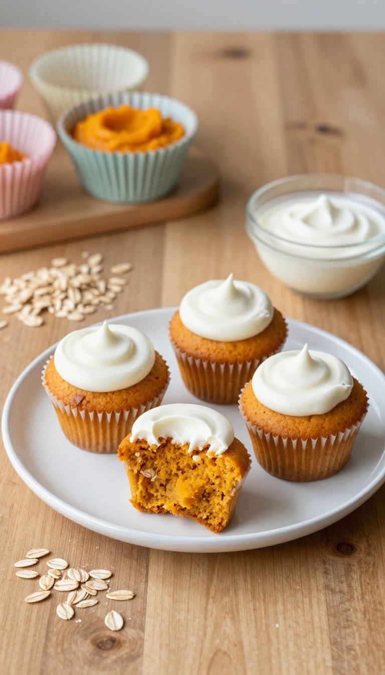 1. Pumpkin & Oat Cupcakes with a Simple Yogurt Frosting