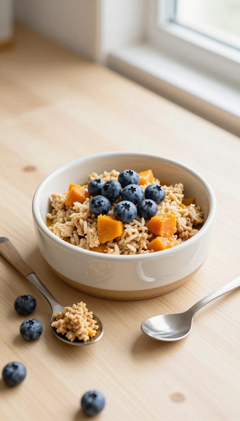 18. Chicken Rice Pumpkin and Blueberry Bowl
