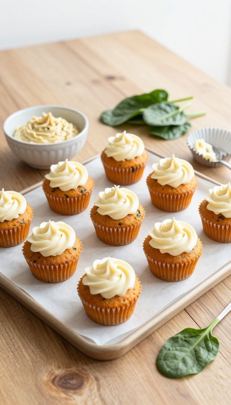 9. Pumpkin Spinach Cupcakes with Cream Cheese Swirl