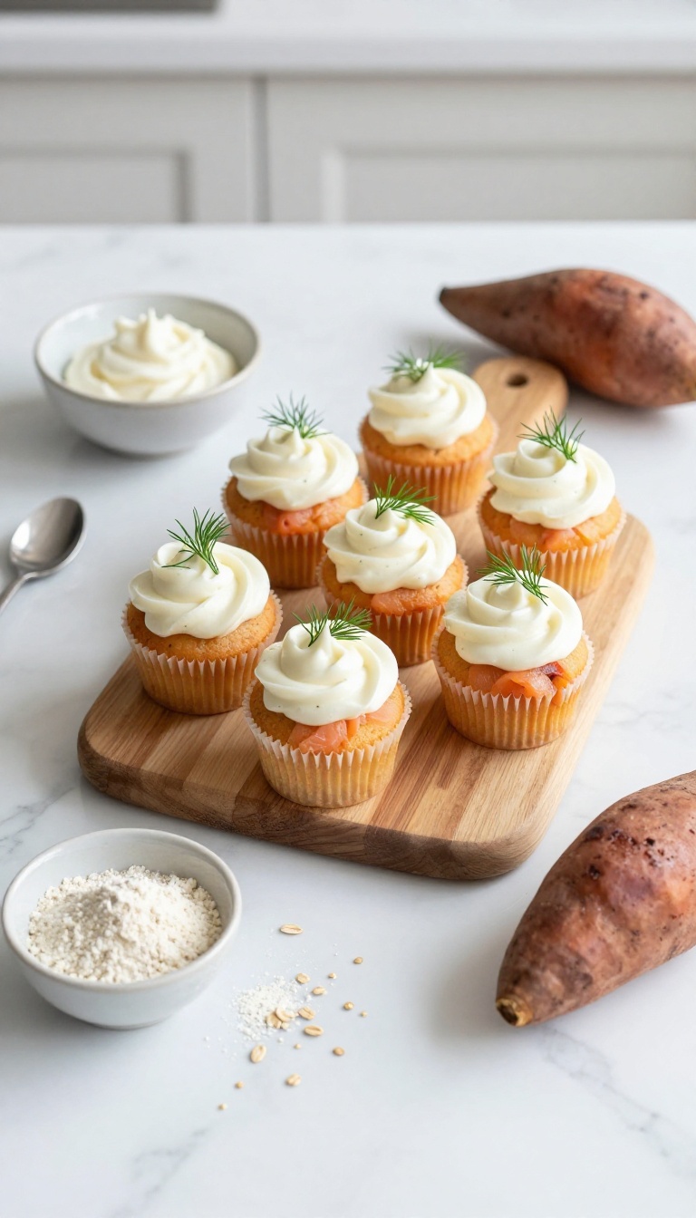 8. Salmon & Sweet Potato Cupcakes with Dill Yogurt Frosting
