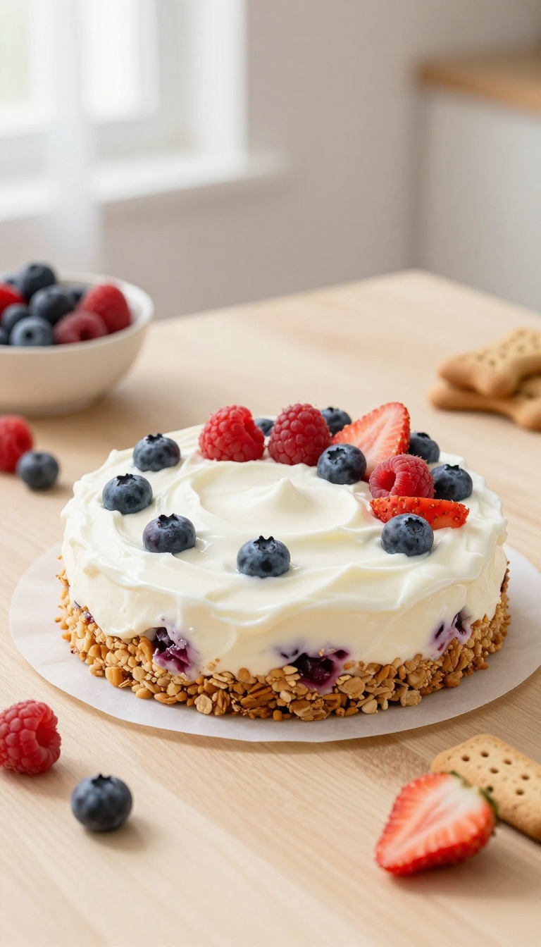 10. Berry and Yogurt Dog Cake (No-Bake)