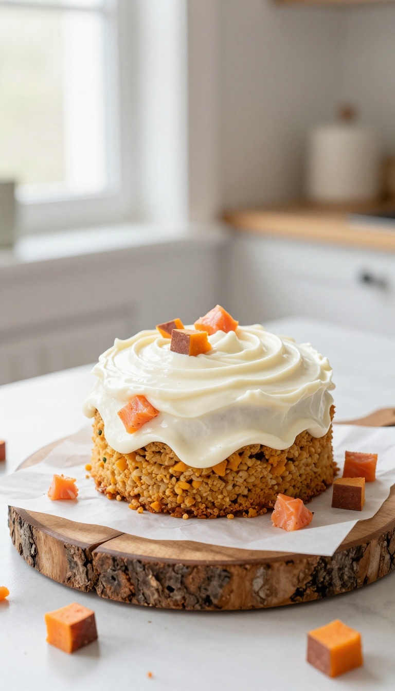 8. Salmon & Sweet Potato Dog Cake (Savory Surprise)