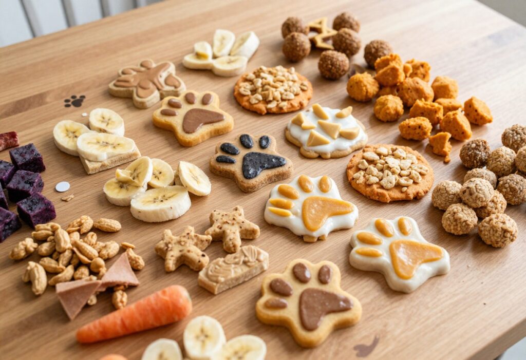 Homemade 3-ingredient dog treats arranged on a platter for a dog party