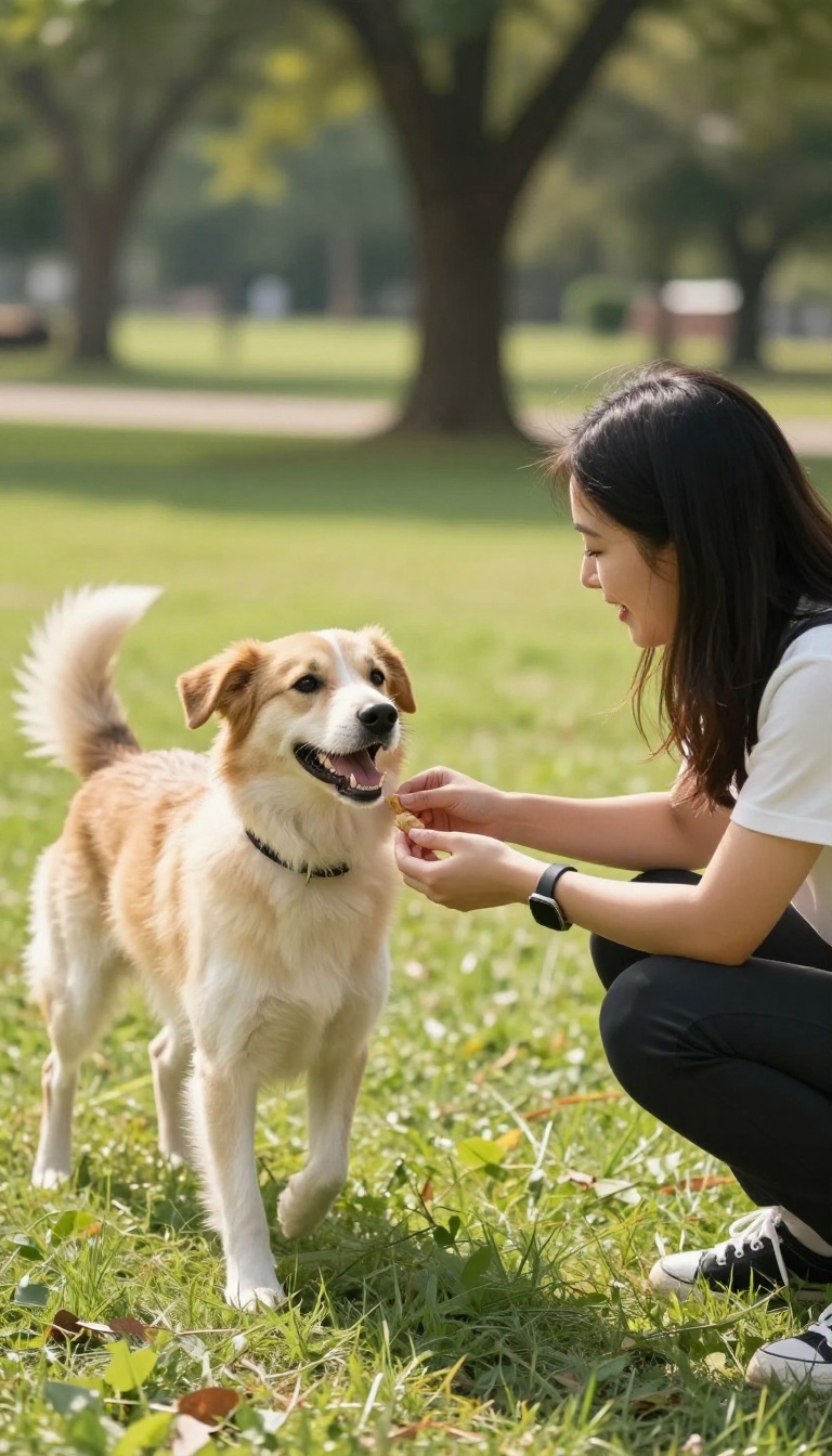A dog running happily to its owner in a sunny field during off-leash recall training.