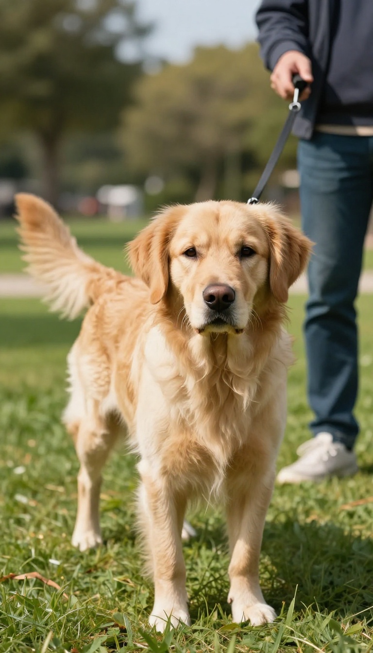 Dog training with a whistle in a park