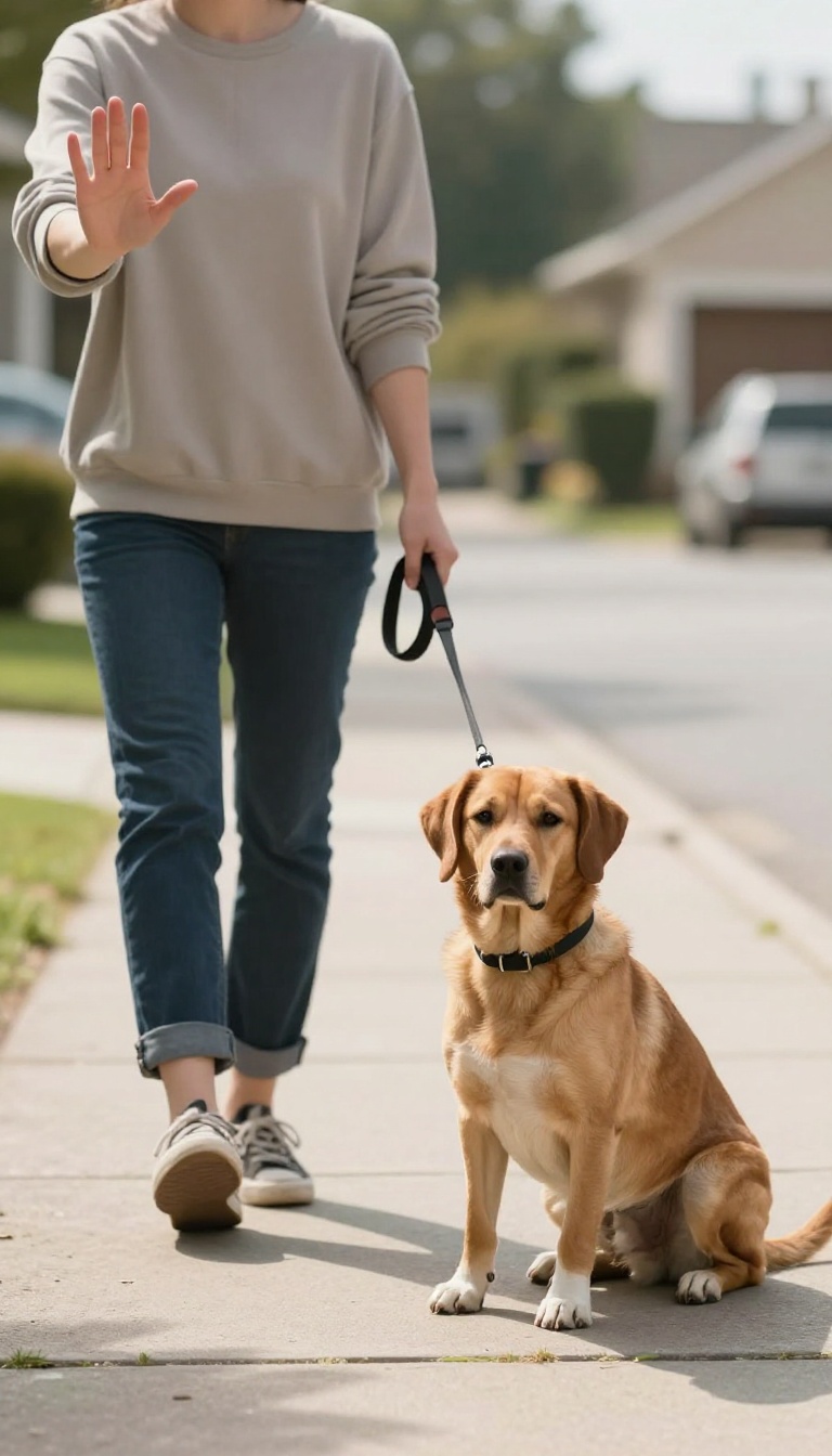 Person with dog sitting at a curb during a training exercise